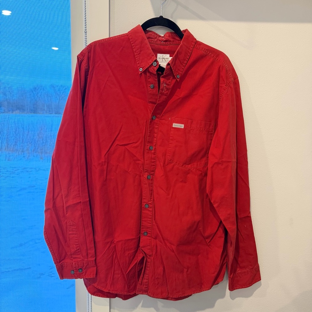 vintage red Calvin Klein red button-down shirt.